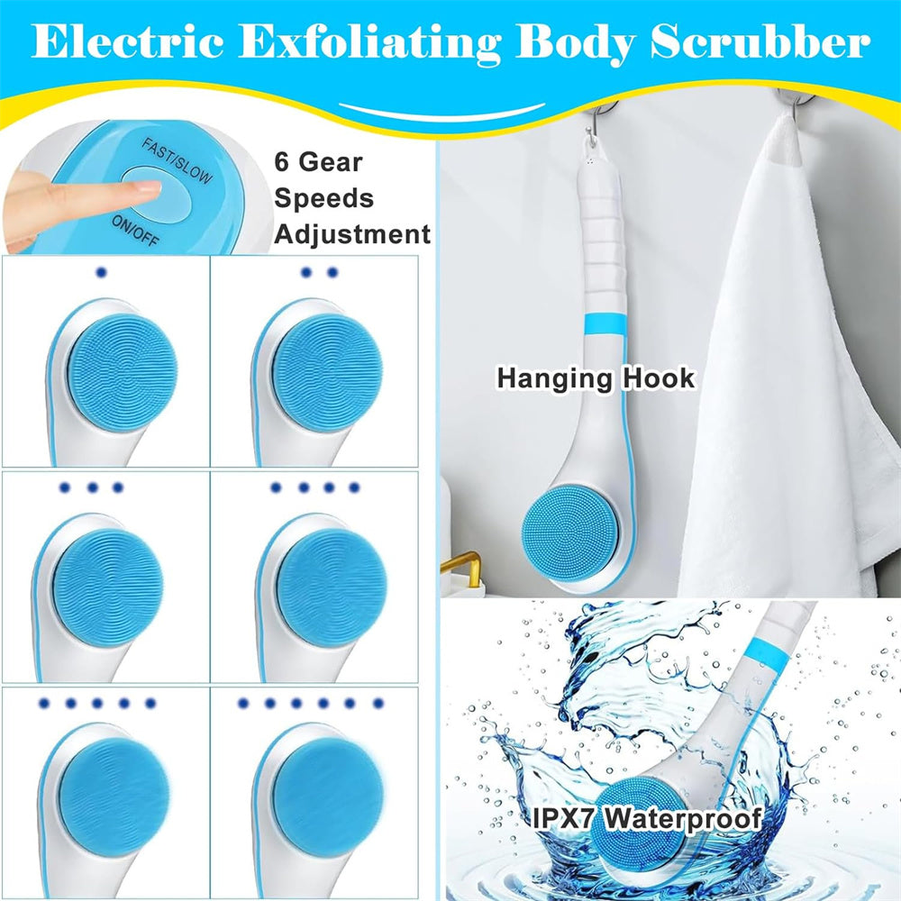 5-in-1 Electric Body Brush, Rechargeable Bath Shower Brush with Long Handle, Waterproof Back Brush for Body Exfoliation and Massage Deep Cleansing Set