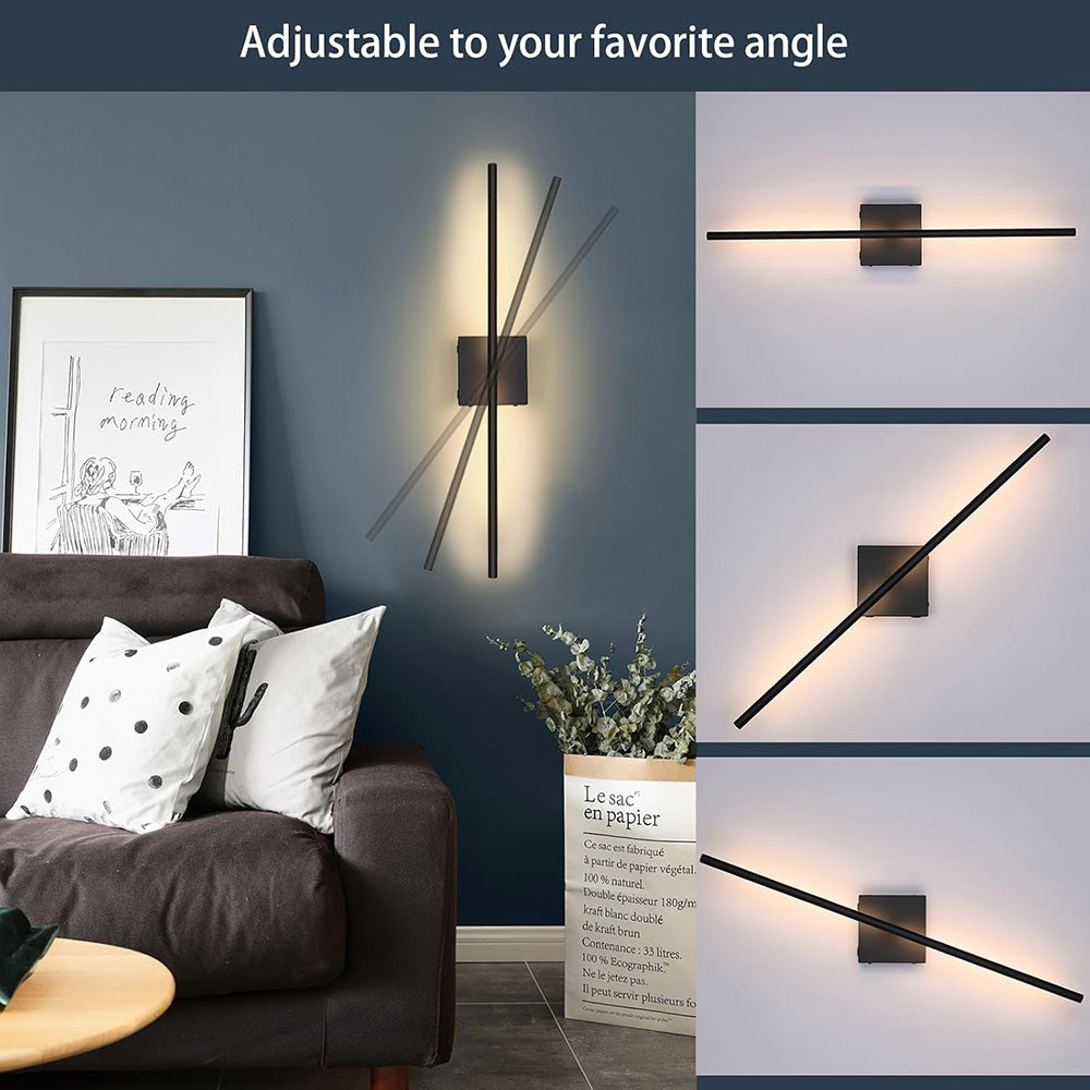 Modern Wall Sconces Set of Two, Dimmable Hardwired Wall Sconces, 350° Rotate, LED Matte Black Wall Light Fixtures, 3000K Warm Light Wall Lamp for Bathroom, Living Room, 27.8 Inch (2 Pack)