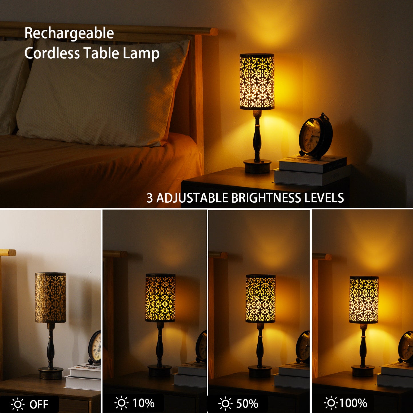 Cordless Table Lamp, Phoenix Flowers, Bronze