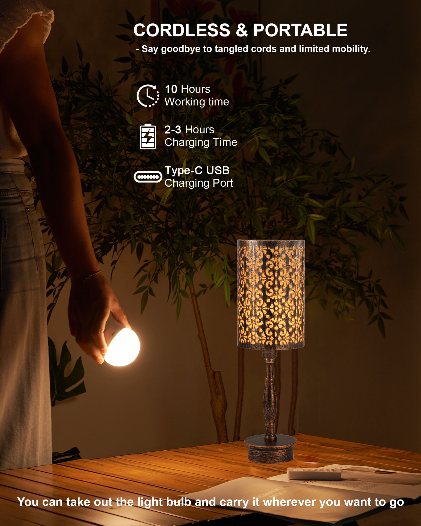 Cordless Table Lamp with Remote, Phoenix Flowers