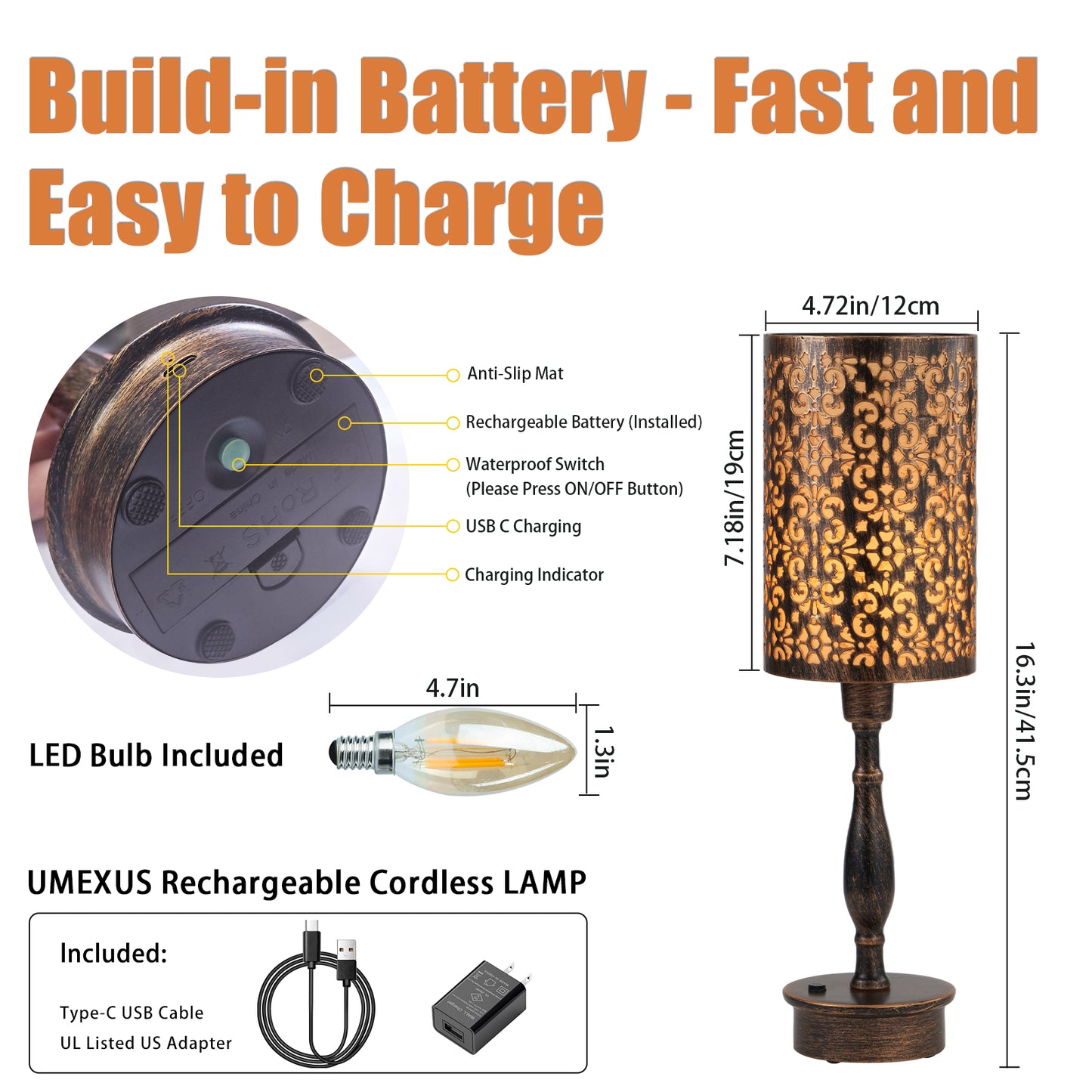 Cordless Table Lamp, Phoenix Flowers, Bronze