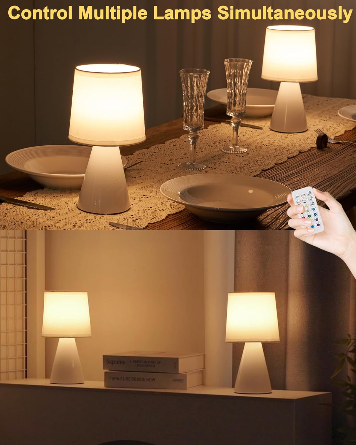 Cordless Table Lamp with Remote, Pikes White