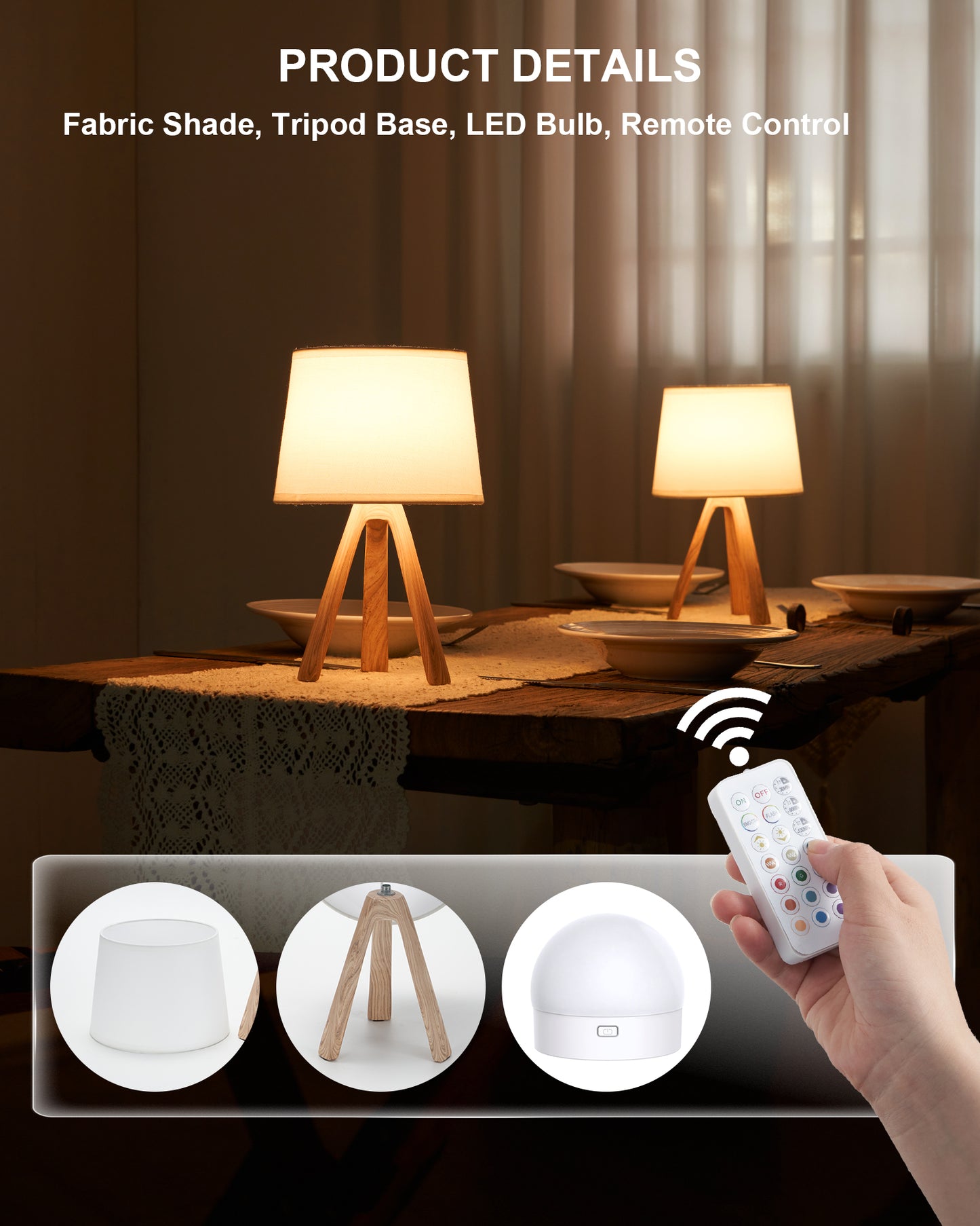 Cordless Table Lamp with Remote, Idaho walnut