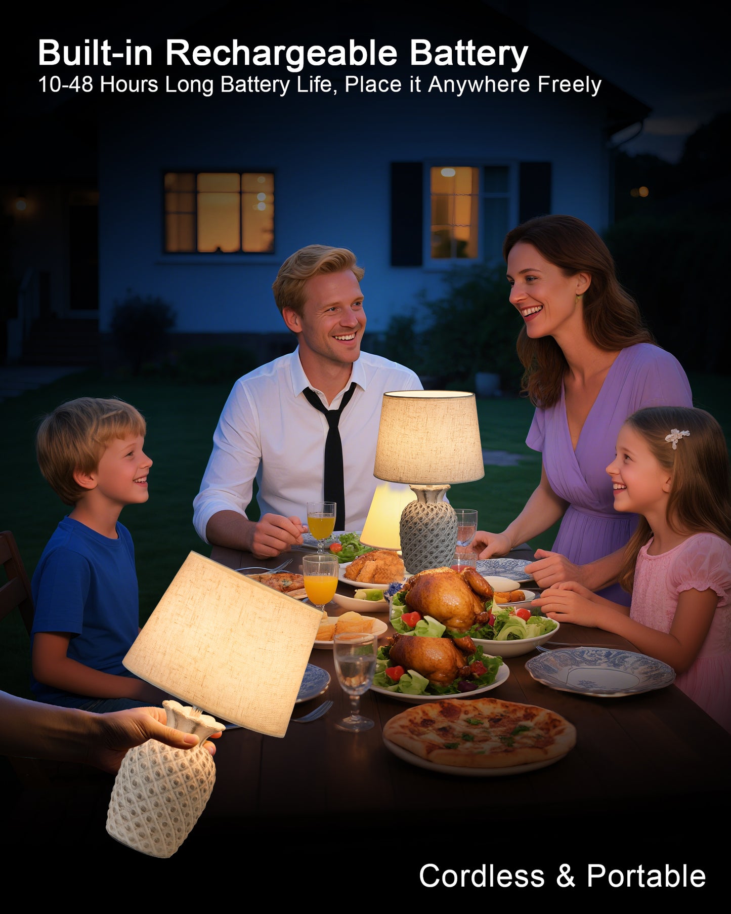 Cordless Table Lamp with Remote, Ceramic Pineapple Lamp