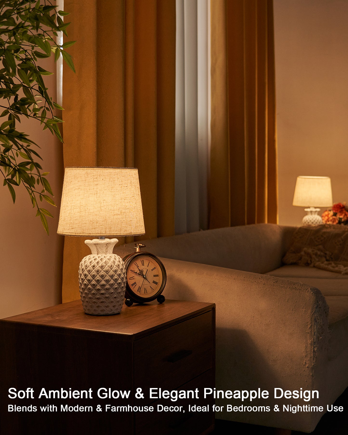 Cordless Table Lamp with Remote, Ceramic Pineapple Lamp