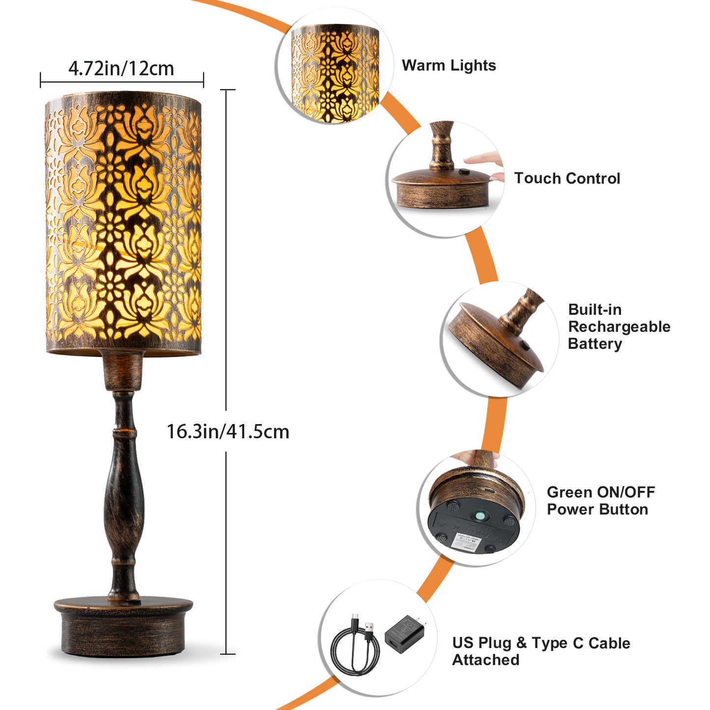Cordless Table Lamp, Lotus, Bronze