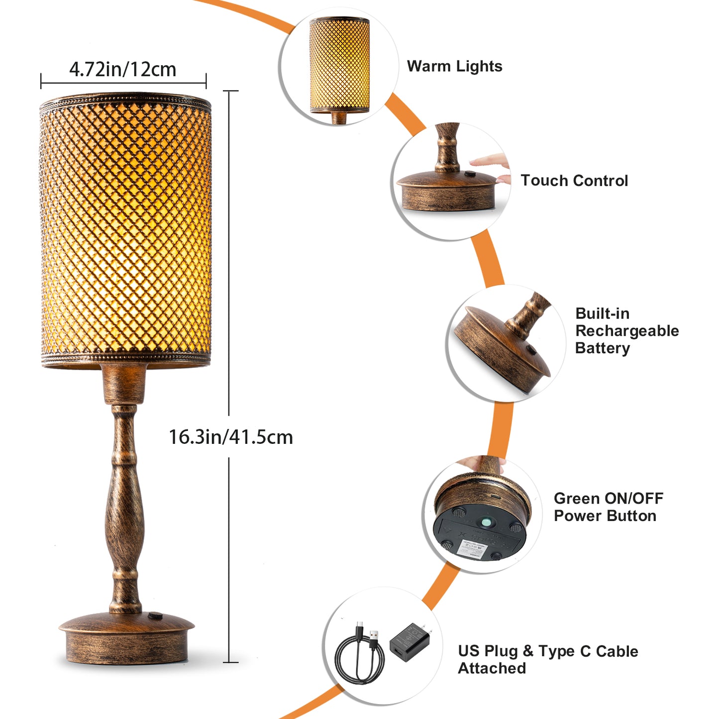 Cordless Table Lamp, Plum Blossom, Bronze