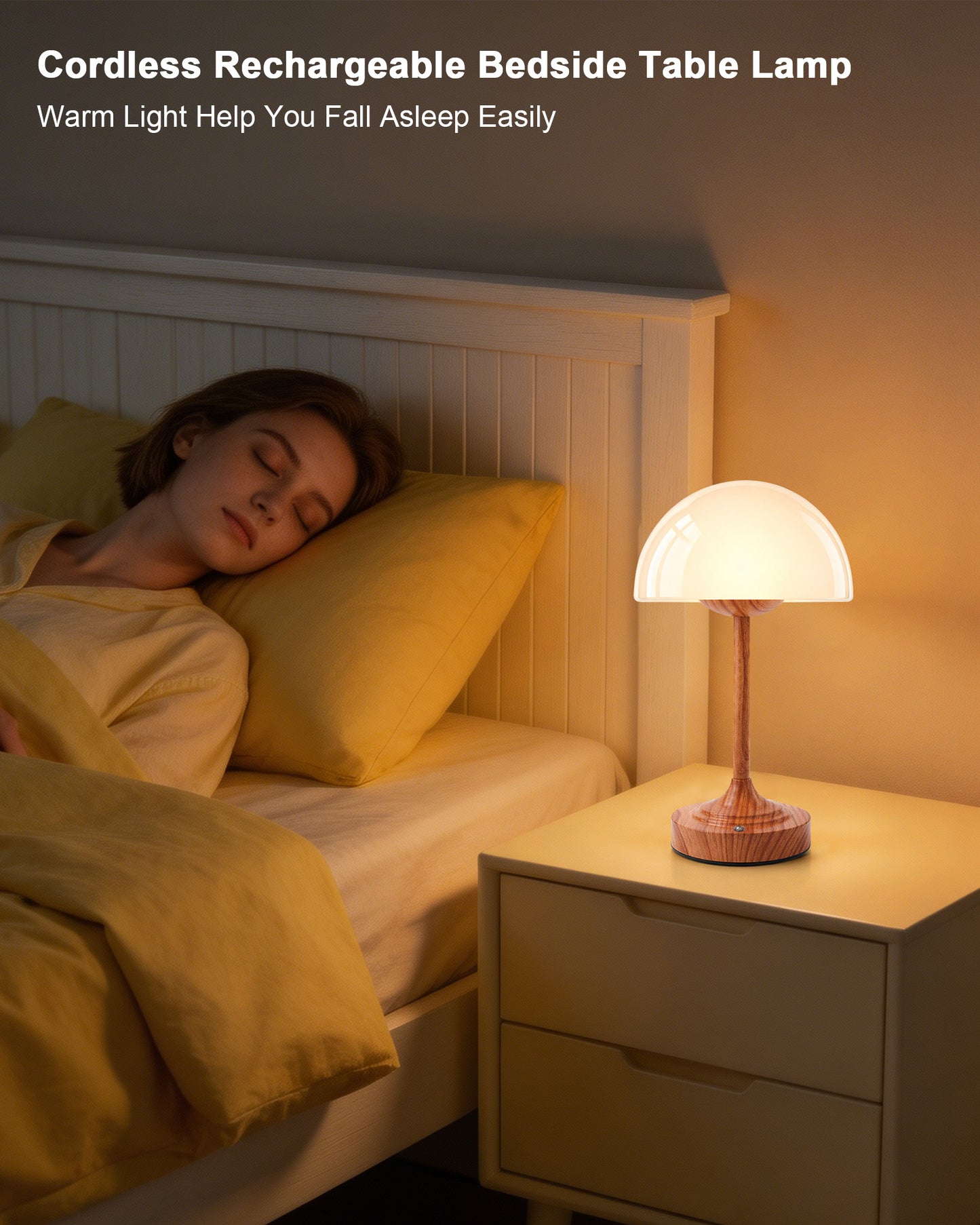 Cordless Table Lamp, Waterproof Glass Mushroom Lamp