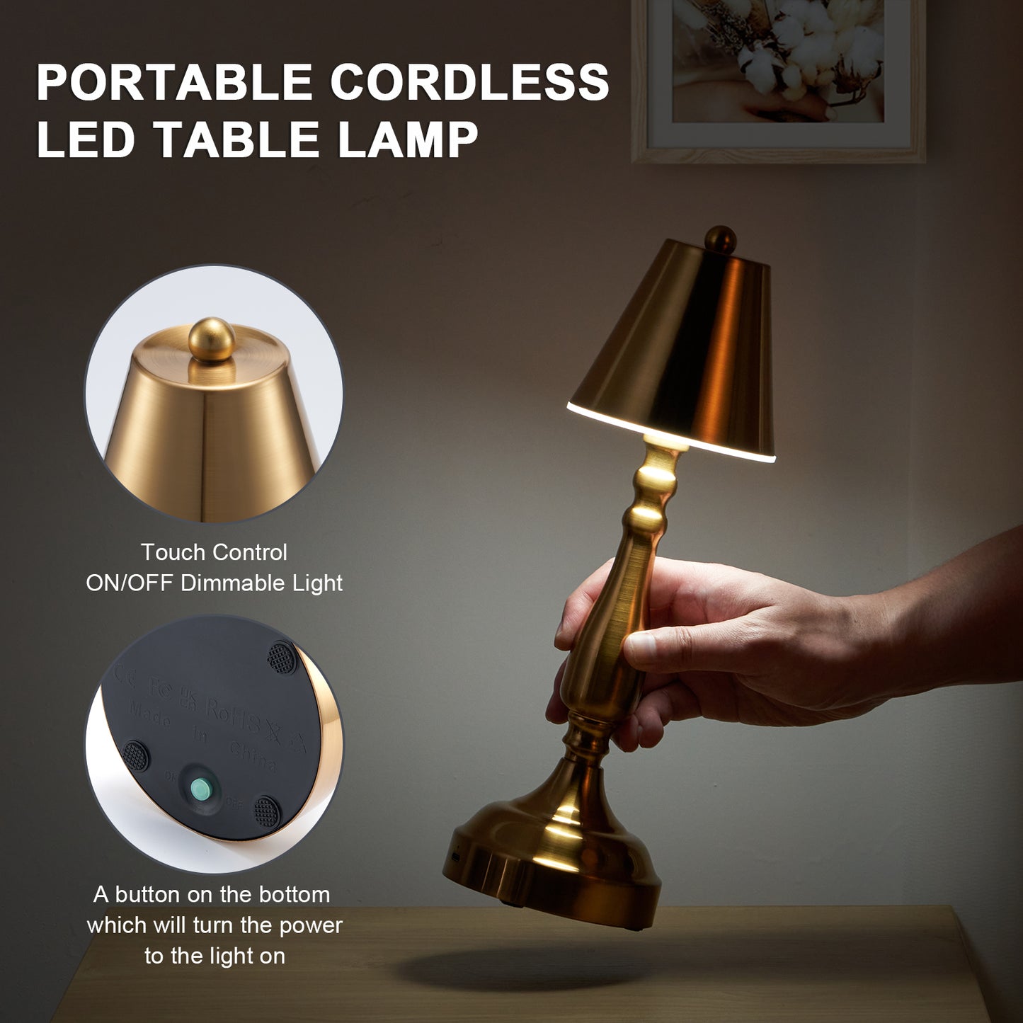 Cordless Table Lamp, Antique Brass