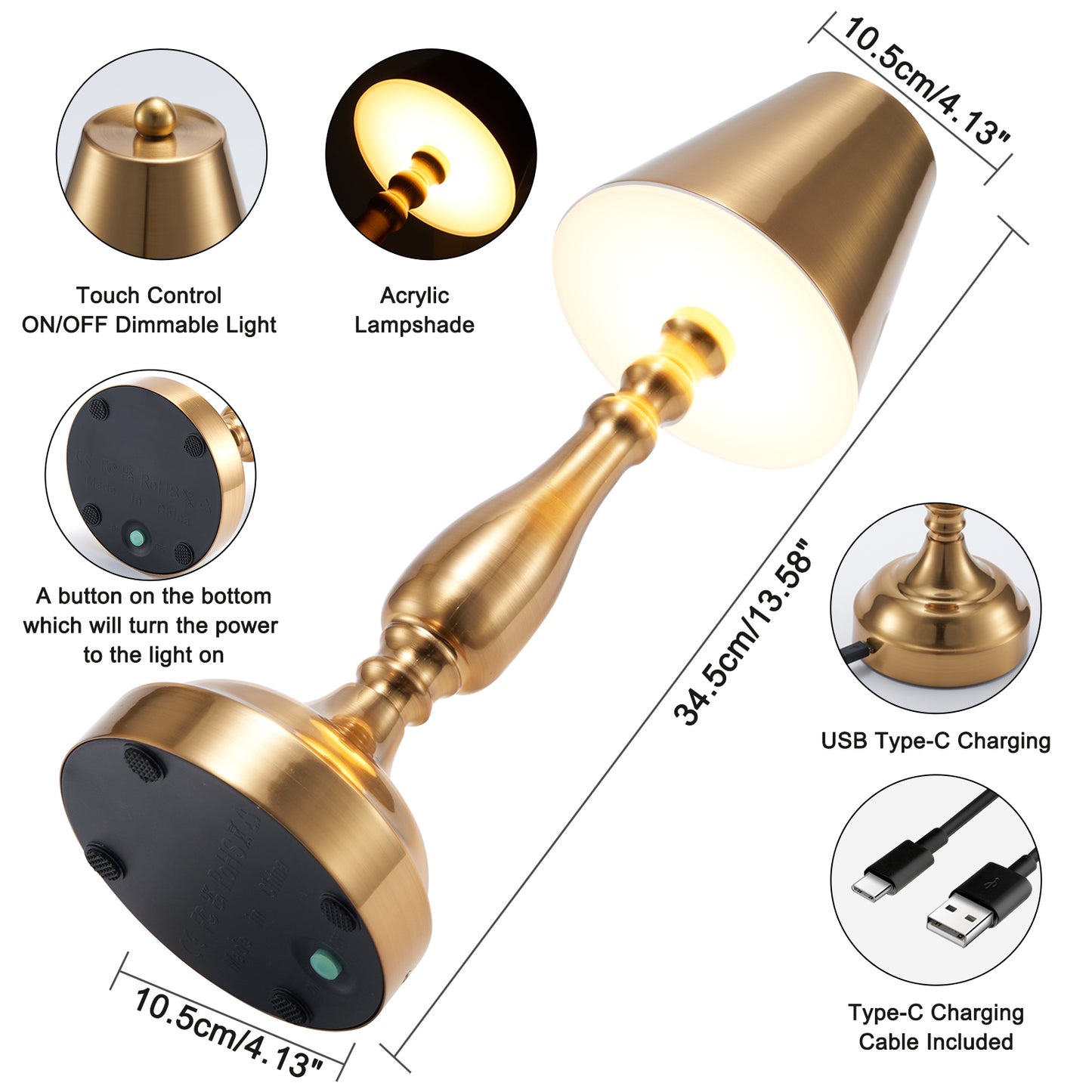 Cordless Table Lamp, Antique Brass
