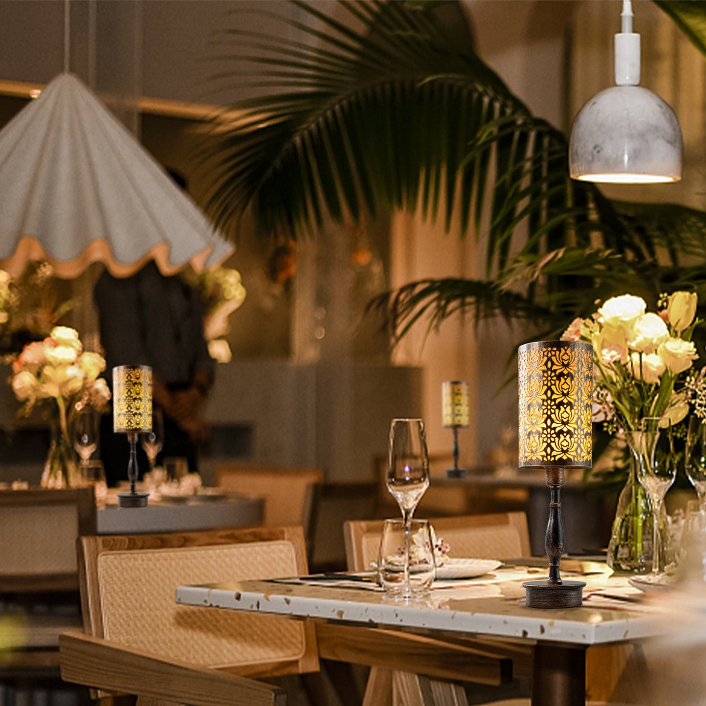 Cordless Table Lamp, Lotus, Bronze