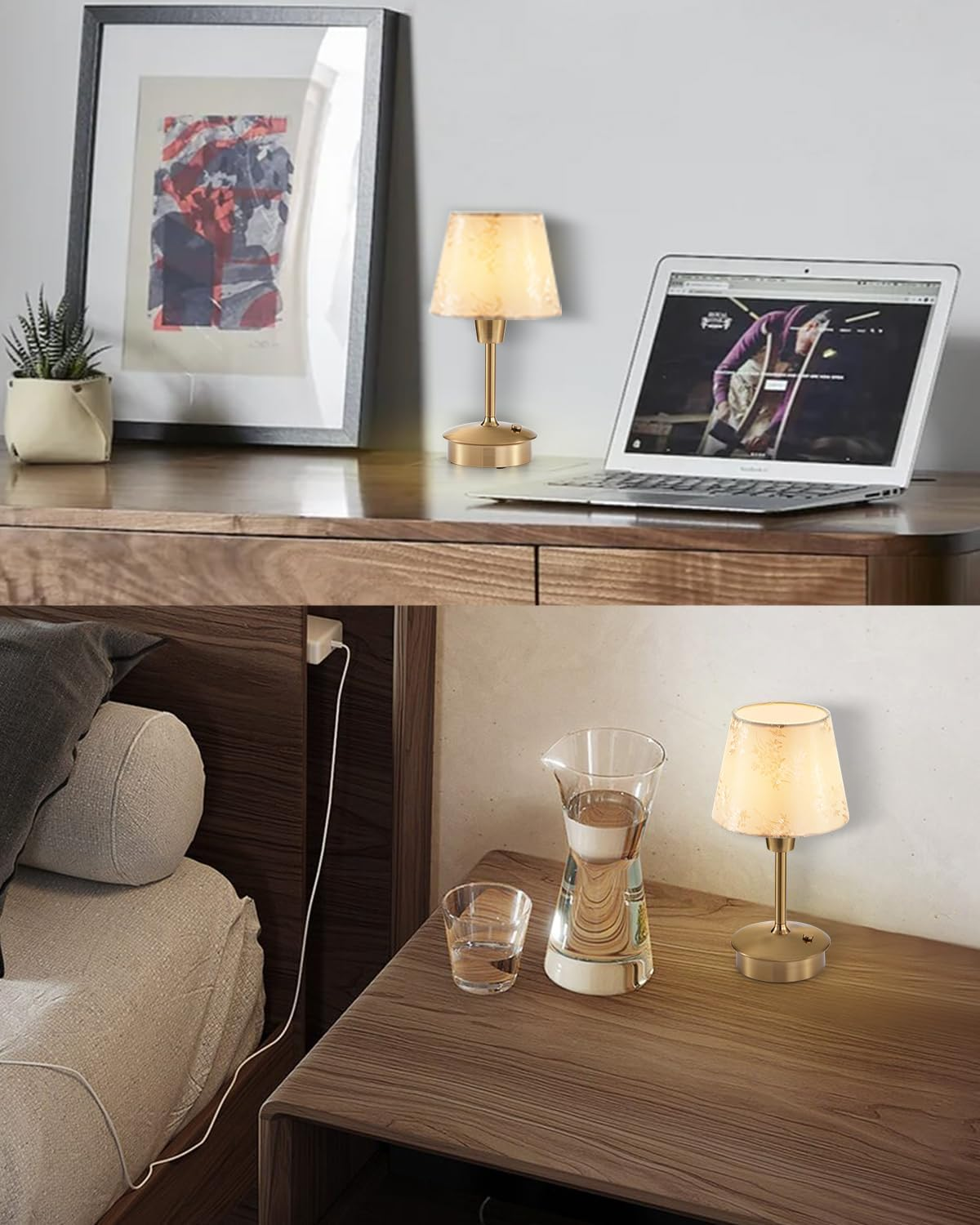 Pack of 2 Cordless Table Lamp, Small Crane Champagne