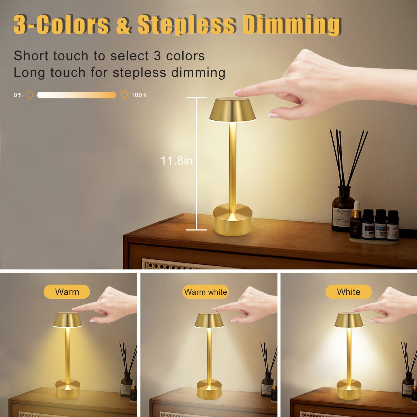 Cordless Table Lamp, Tall Swan Gold