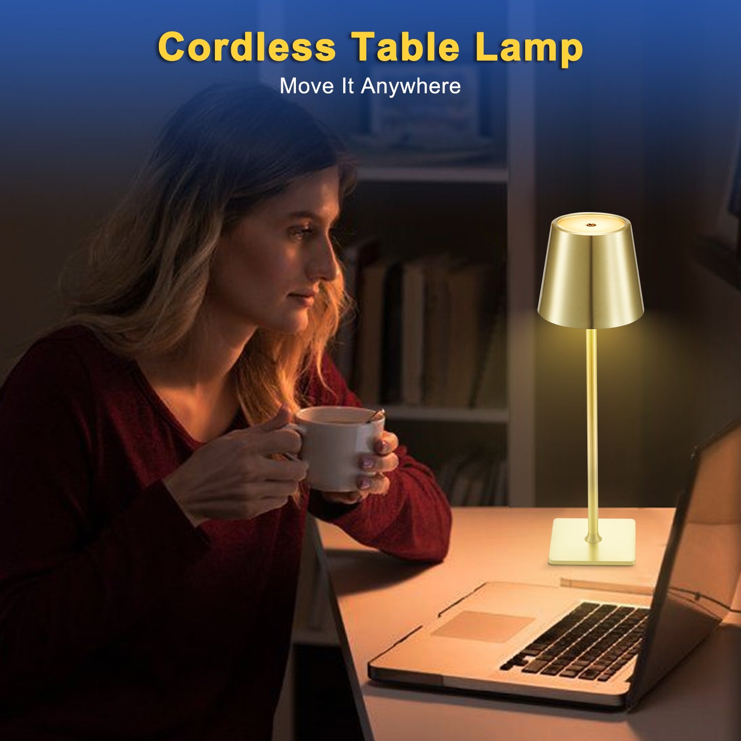 Pack of 2 Cordless Table Lamp, Goblet Gold