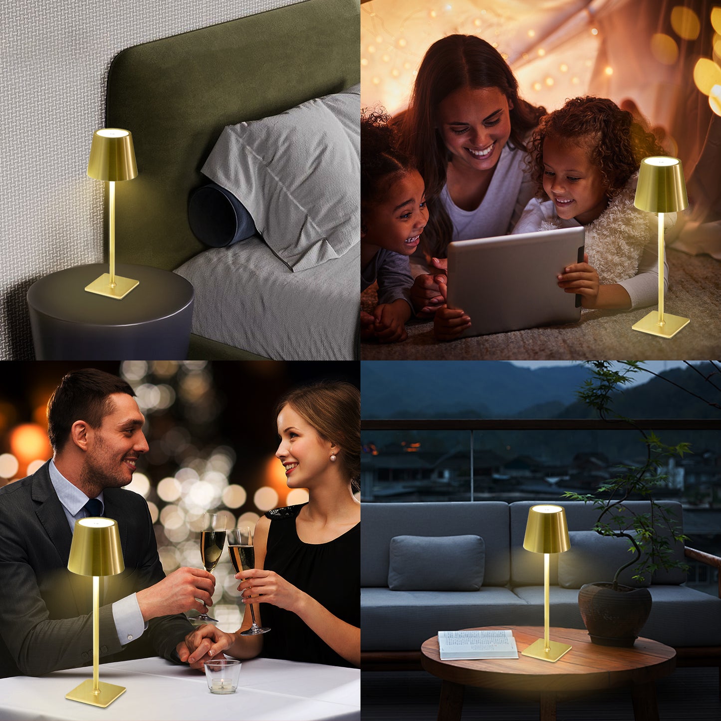 Pack of 2 Cordless Table Lamp, Goblet Gold