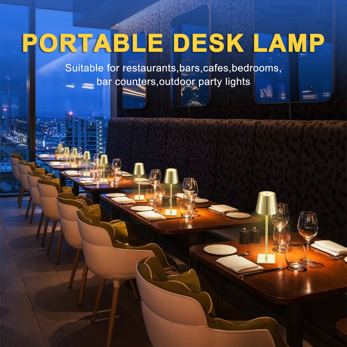 Pack of 2 Cordless Table Lamp, Goblet Gold