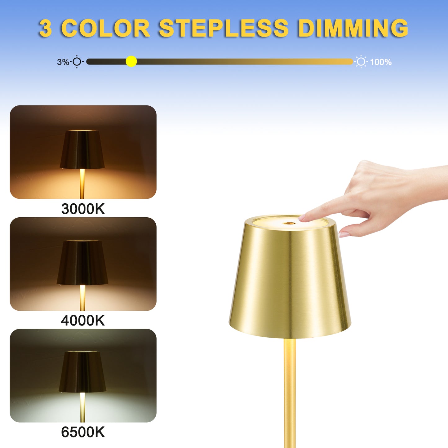 Pack of 2 Cordless Table Lamp, Goblet Gold