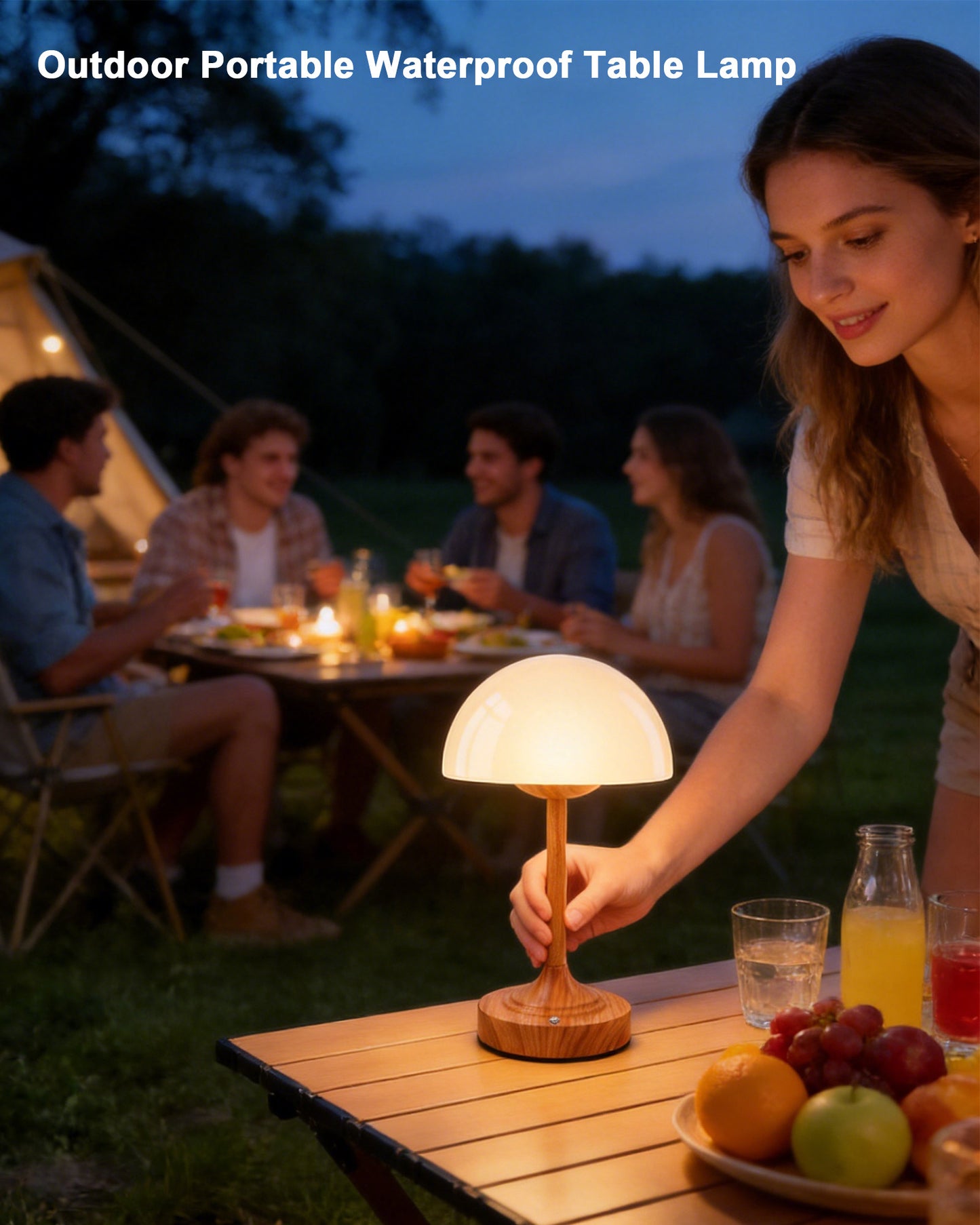 Cordless Table Lamp, Waterproof Glass Mushroom Lamp