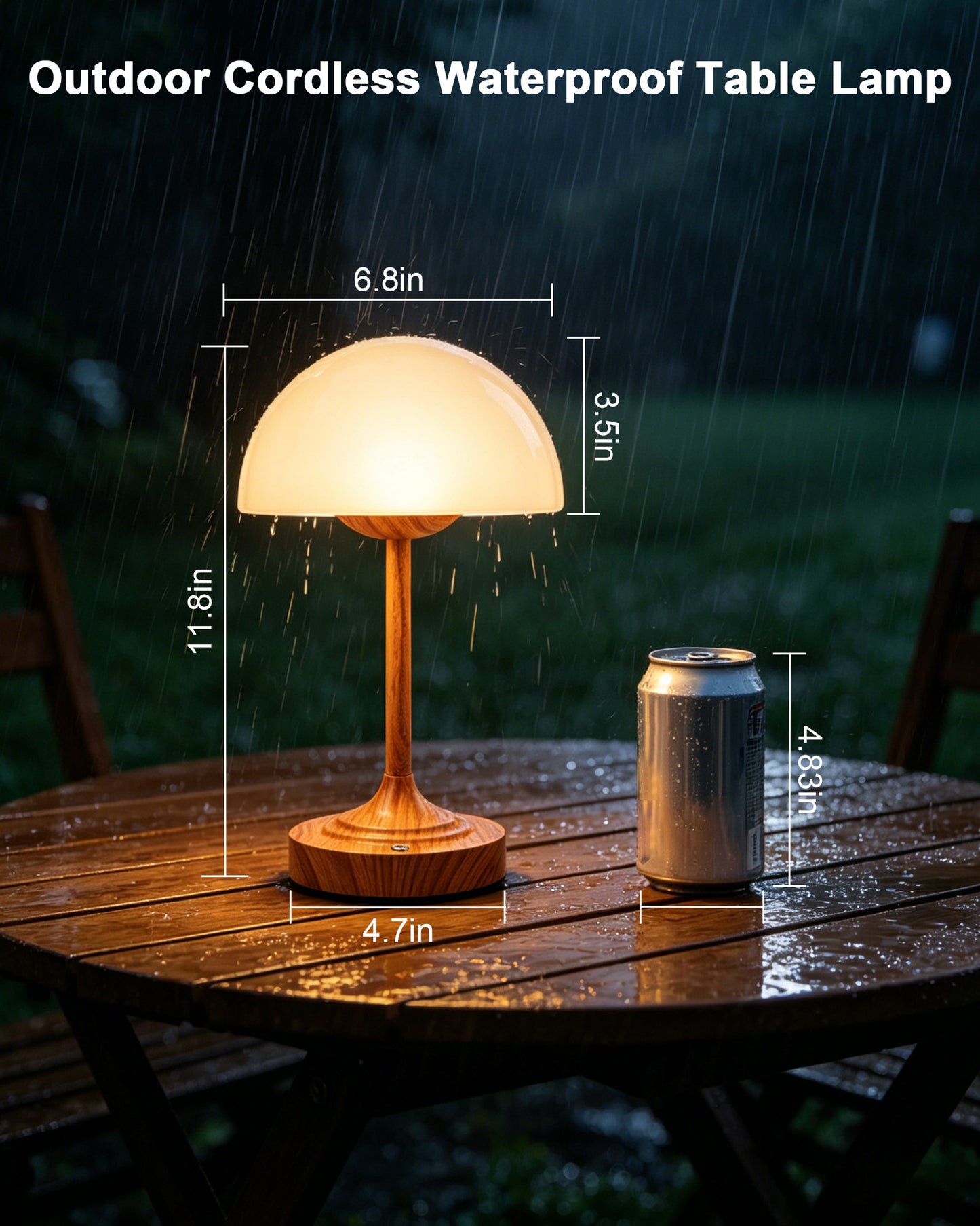 Cordless Table Lamp, Waterproof Glass Mushroom Lamp