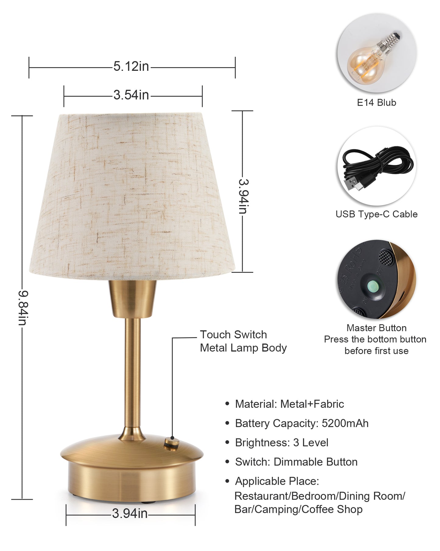 Cordless Table Lamp, Small Crane White