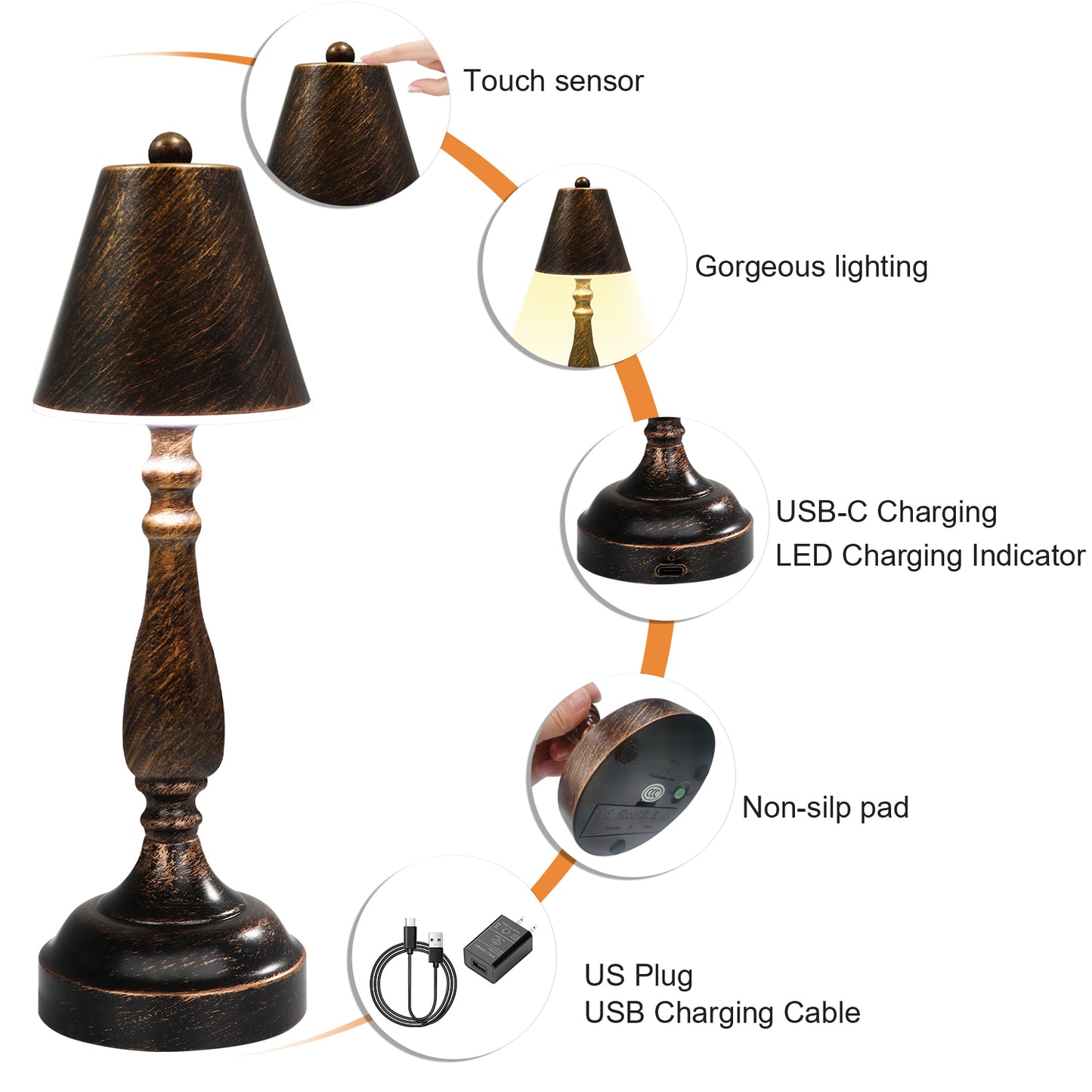 Cordless Table Lamp, Antique Bronze