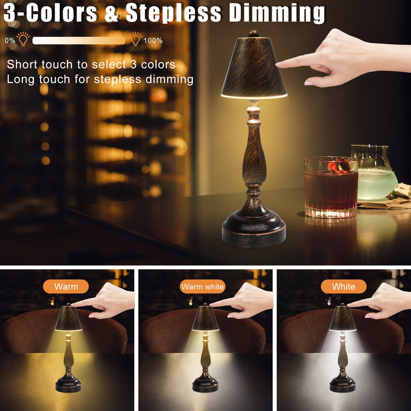 Cordless Table Lamp, Antique Bronze